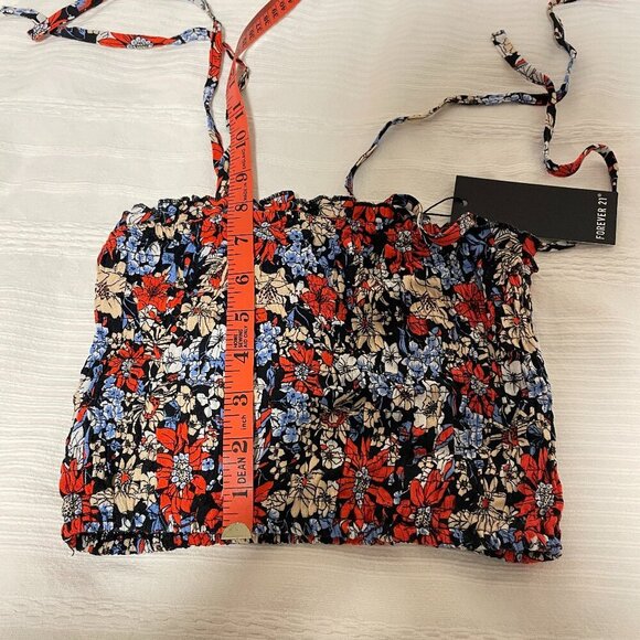 NWT Forever 21 Smocked Self-Tie Crop Top Black Floral - XS - Picture 10 of 10